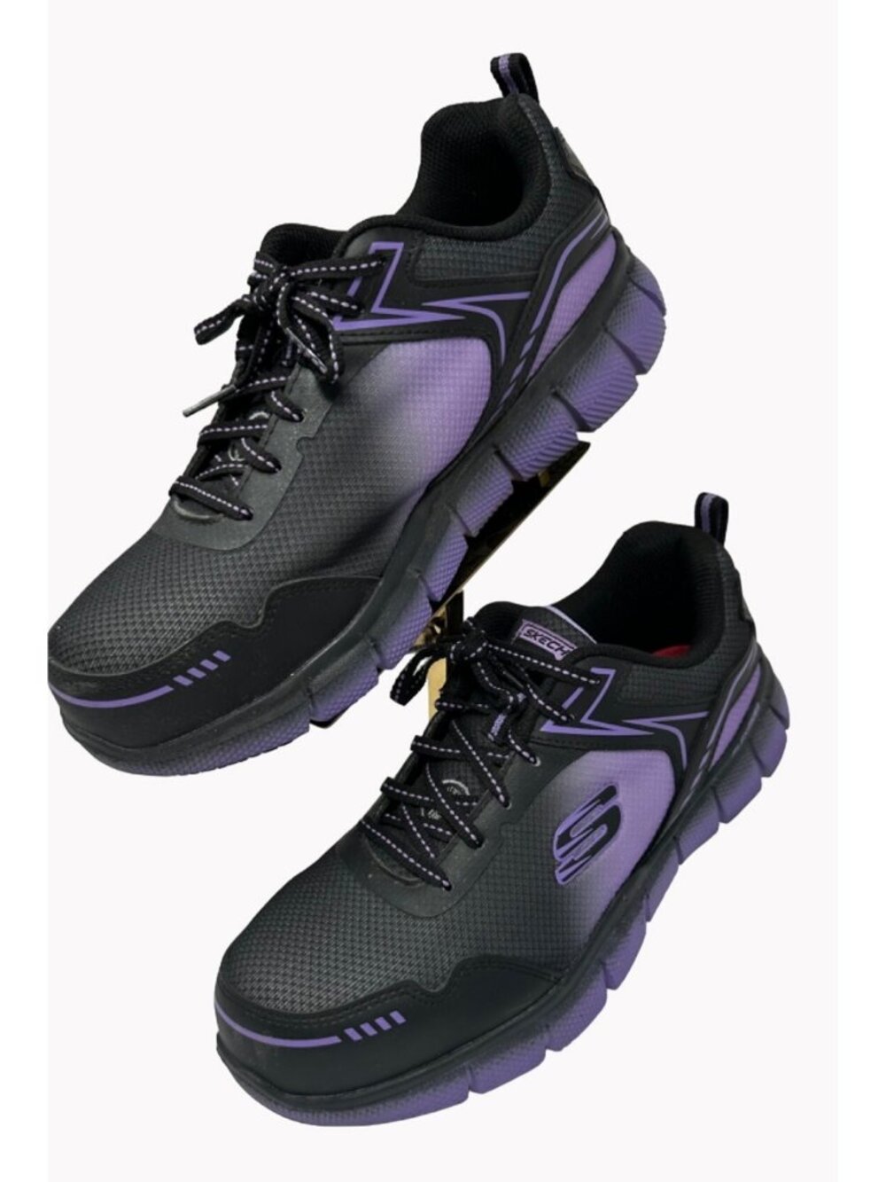 Skechers Women's 9.5 Slip-Resistant Alloy Toe Work Shoes Flex-Sole Black Purple